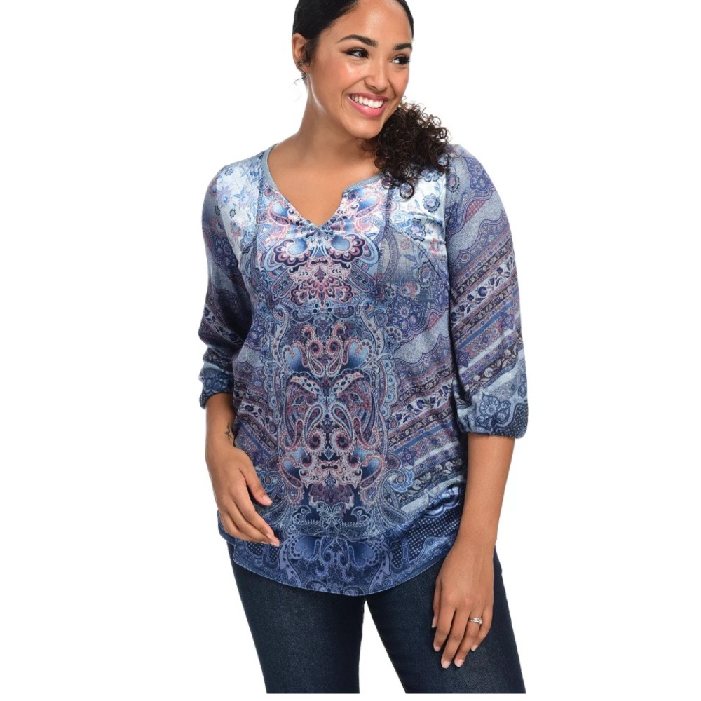 Women’s One World Blue 3/4 Sleeve Top